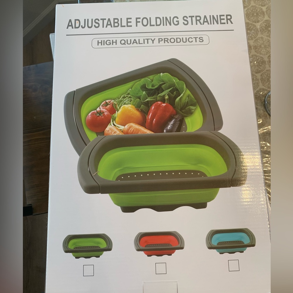 folding strainer NWT vegetable strainer silicone heat resistant strainer green